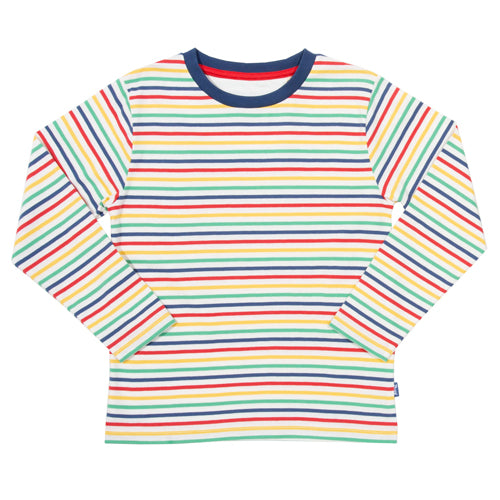 maglietta a righe multicolor maniche lunghe con girocollo a contrasto blu navy
