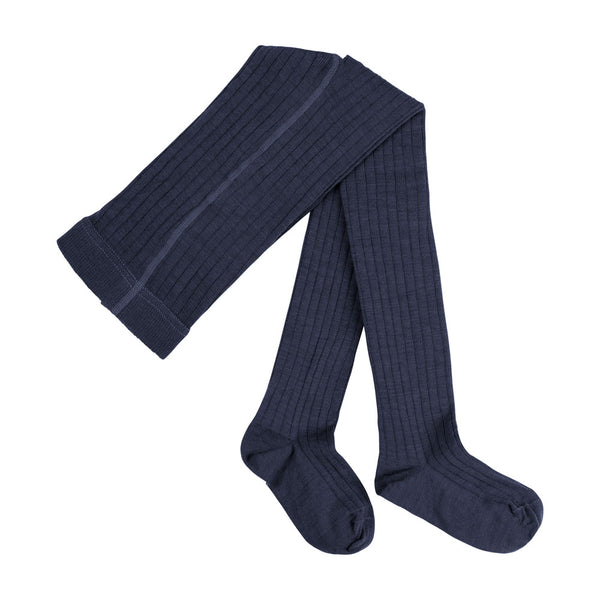 Calze collant in lana a coste colore blu navy